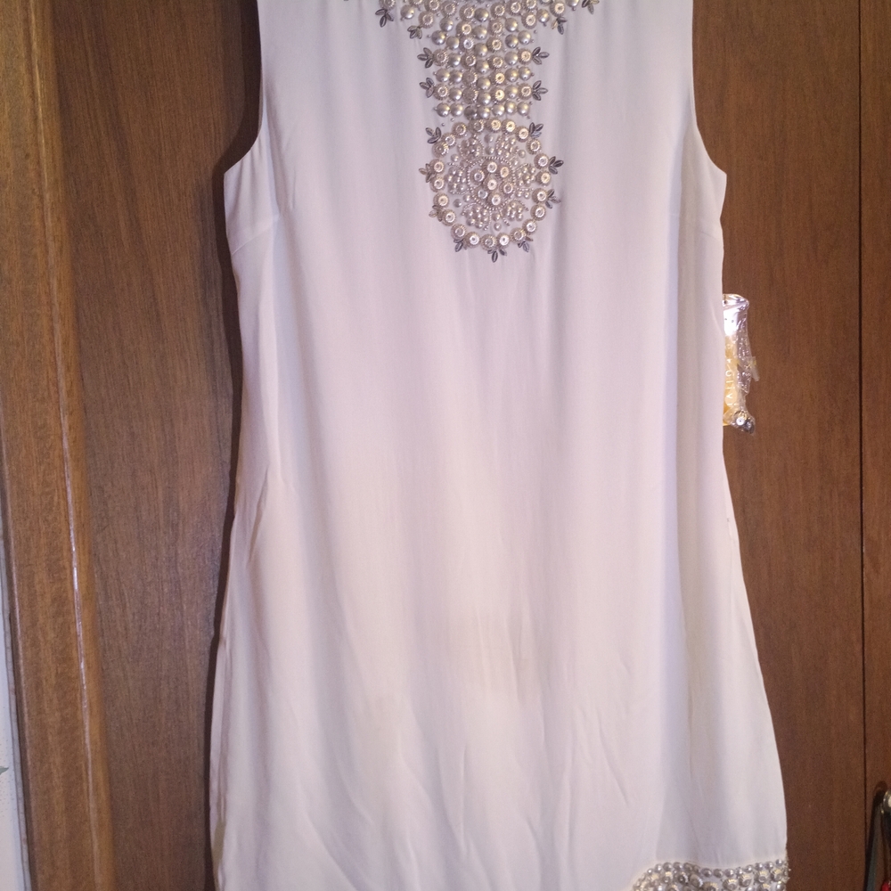 Alice + Olivia Cream Embellished Mini Dress